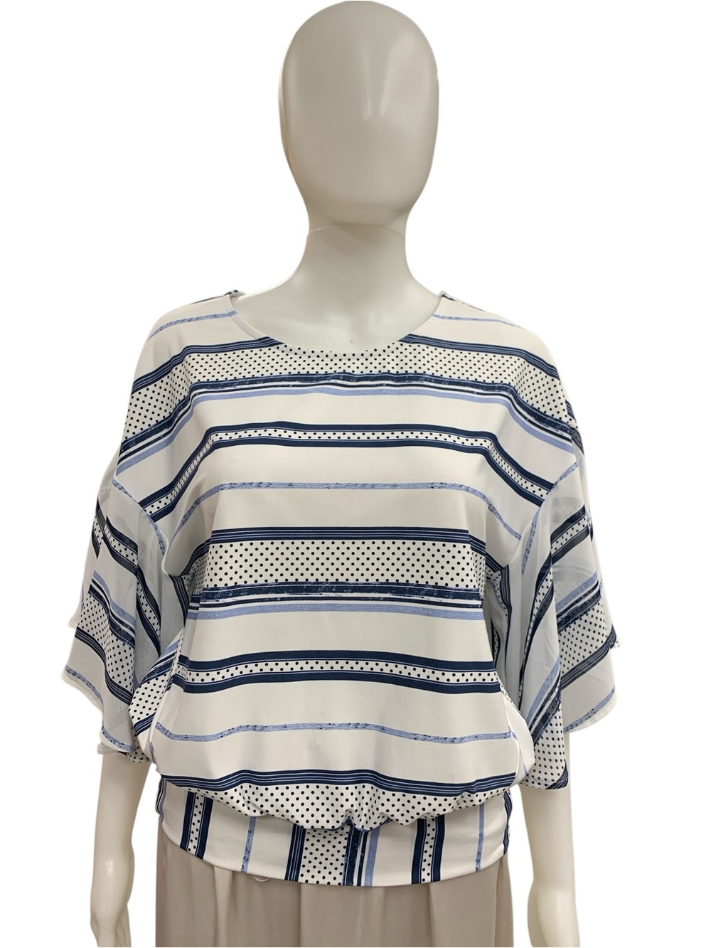 Artex Navy and White Striped Dolman Sleeve Blouse Size M